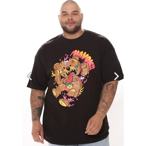 Fashion Nova Wreaking‎ Havoc Teddy T-shirt Men's Size XXL Black Graphic Print - Picture 2 of 9